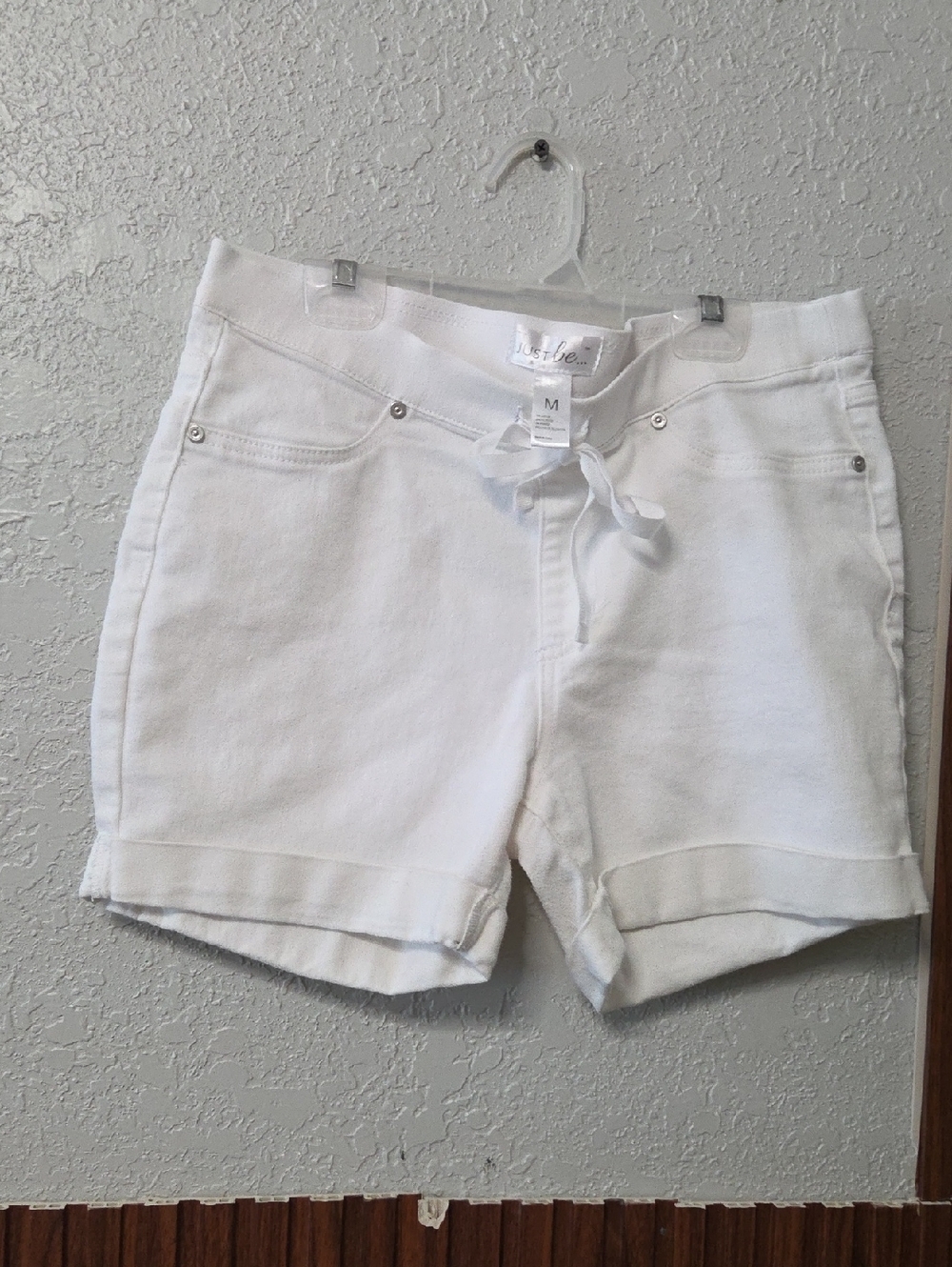 just be White Drawstring Cotton-Blend Bermuda Shorts Medium Sz [216]